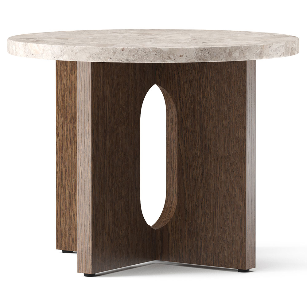Androgyne 20" Wood Side Table - Dark Stained Oak, Kunis Breccia Stone Top