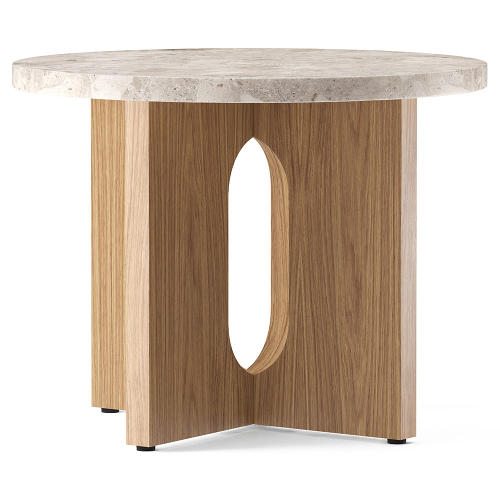 Androgyne 20" Wood Side Table - Natural Oak, Kunis Breccia Stone Top