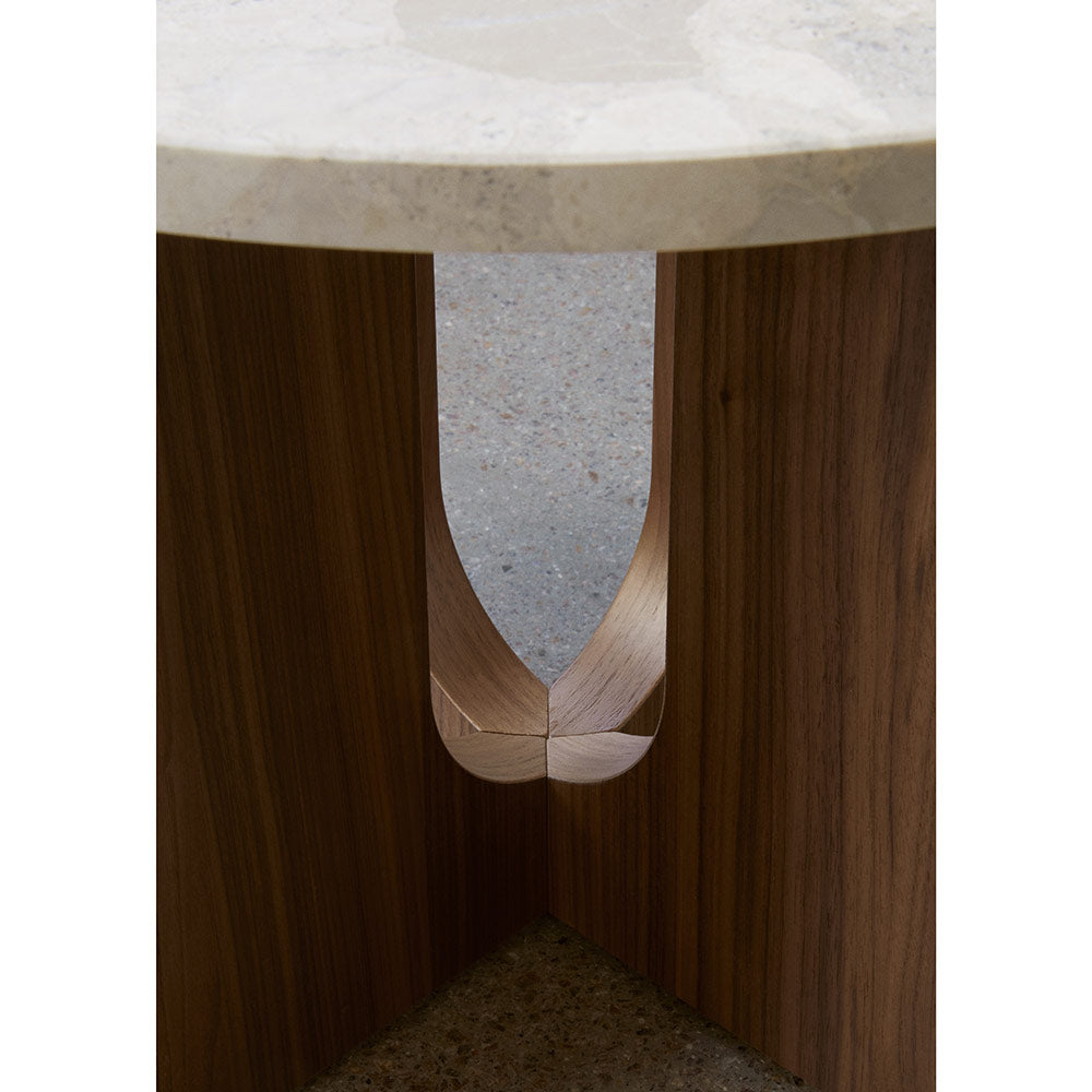 Androgyne 20" Wood Side Table - Walnut, Kunis Breccia Stone Top