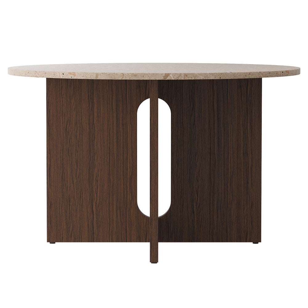 Androgyne Round Dining Table - Dark Stained Oak, Kunis Breccia Stone Top