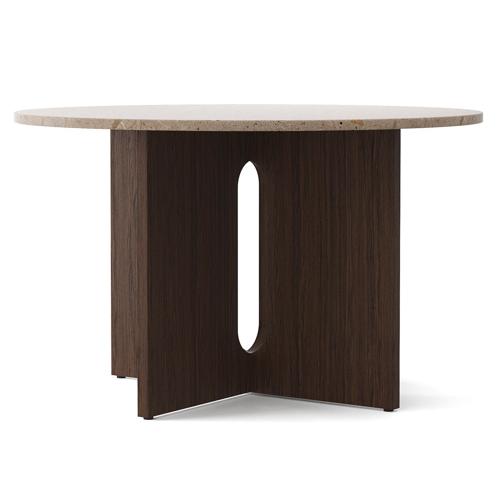 Androgyne Round Dining Table - Dark Stained Oak, Kunis Breccia Stone Top