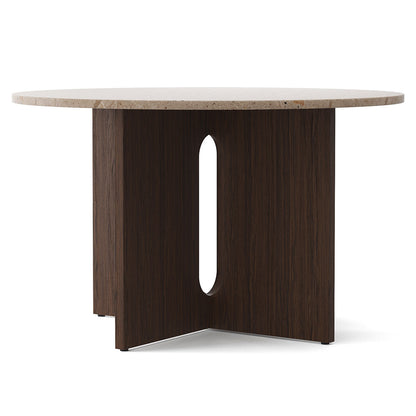Androgyne Round Dining Table - Dark Stained Oak, Kunis Breccia Stone Top