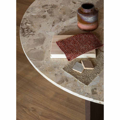 Androgyne Round Dining Table - Dark Stained Oak, Kunis Breccia Stone Top