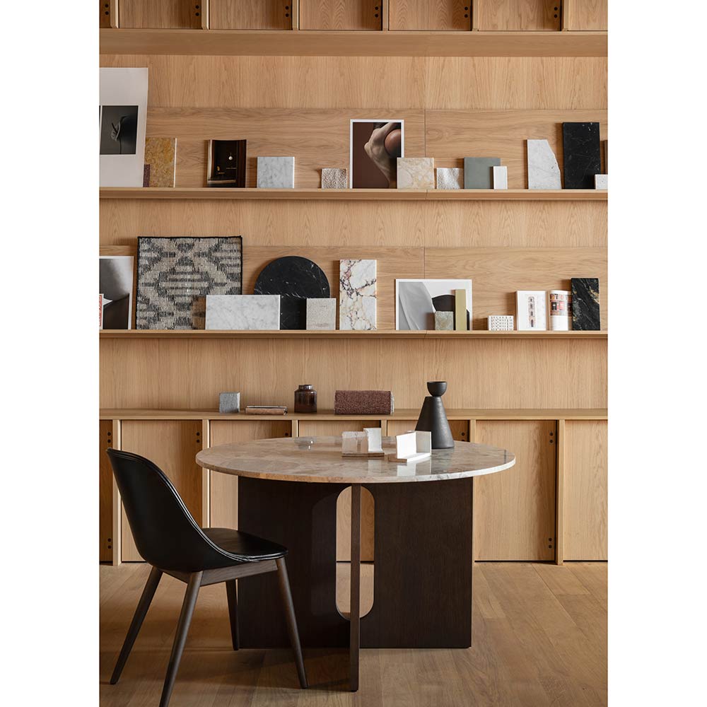 Androgyne Round Dining Table - Dark Stained Oak, Kunis Breccia Stone Top