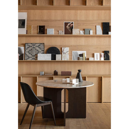 Androgyne Round Dining Table - Dark Stained Oak, Kunis Breccia Stone Top