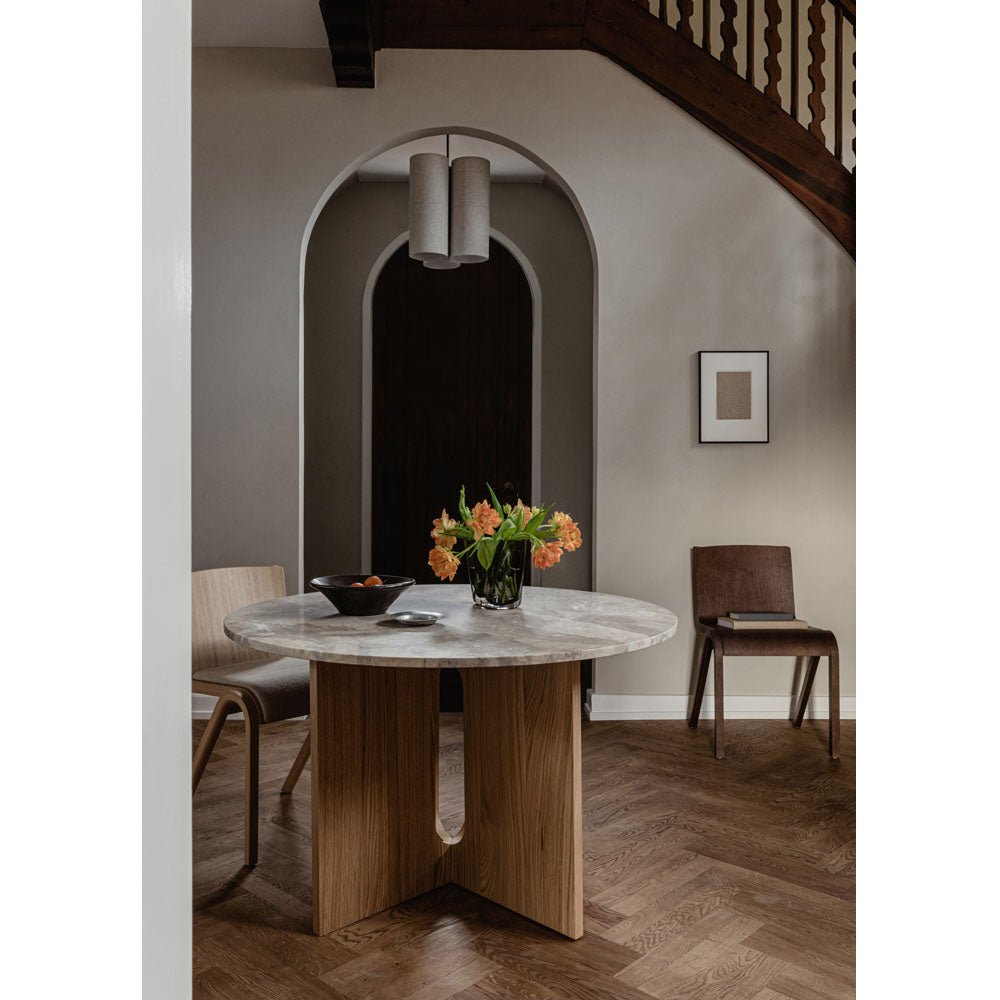 Androgyne Round Dining Table - Natural Oak, Kunis Breccia Stone Top