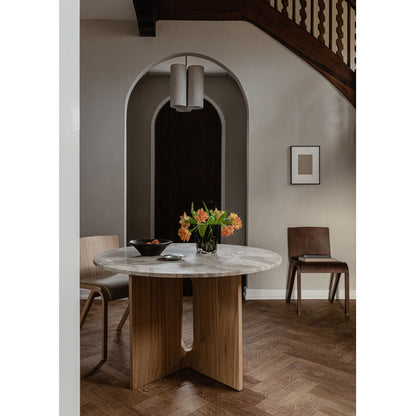 Androgyne Round Dining Table - Natural Oak, Kunis Breccia Stone Top