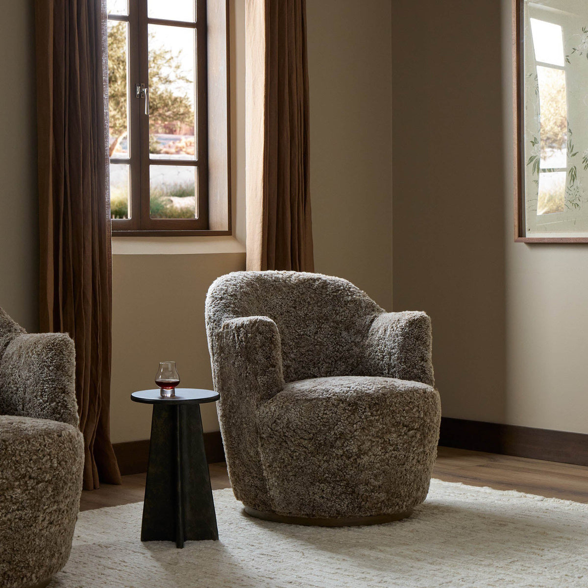 Aurora Swivel Chair - Taupe Shearling