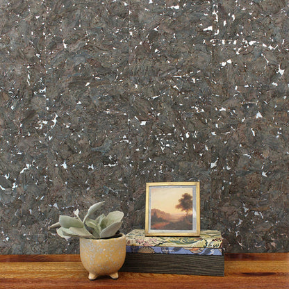 Authentic Cork Wallpaper - Espresso Brown on Silver