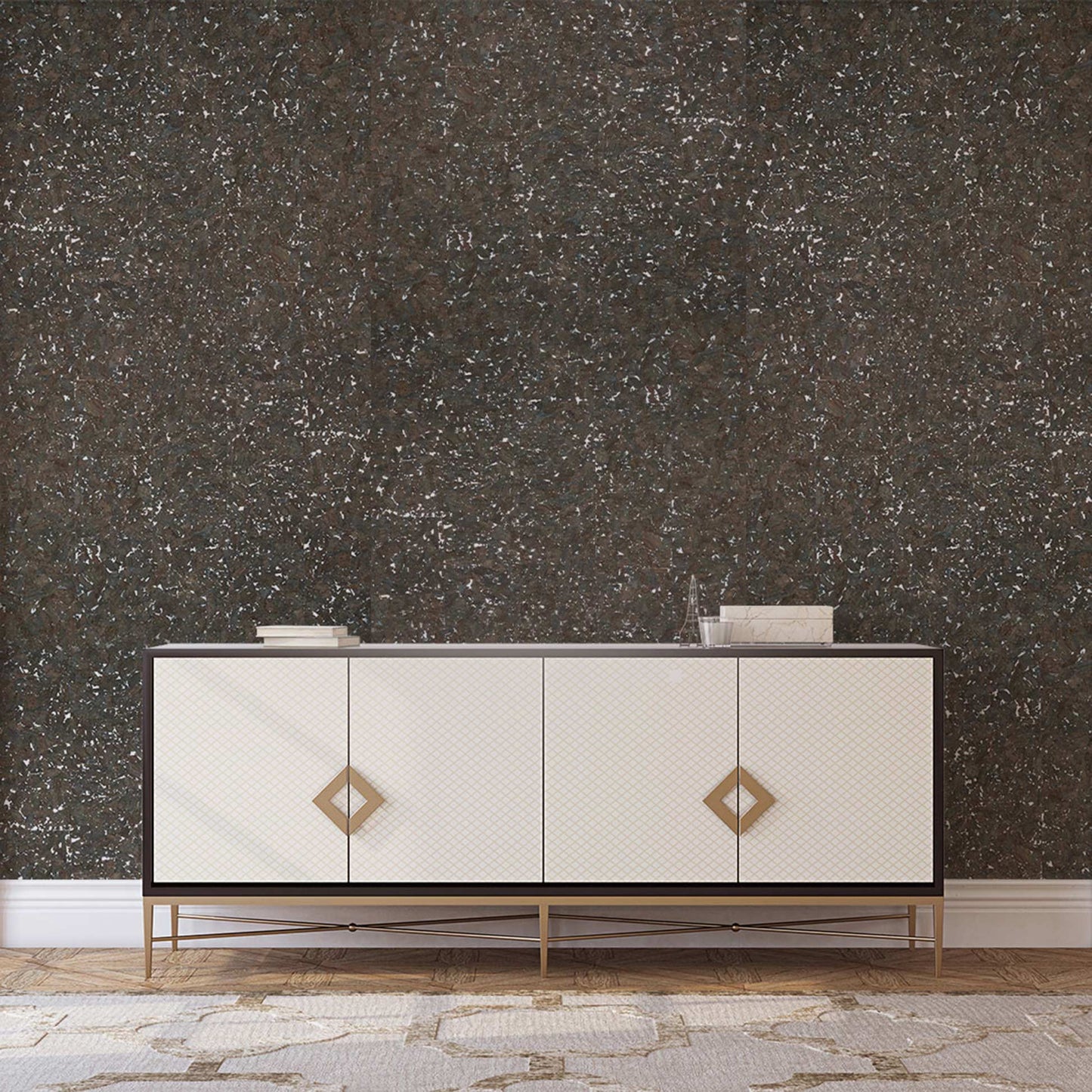 Authentic Cork Wallpaper - Espresso Brown on Silver