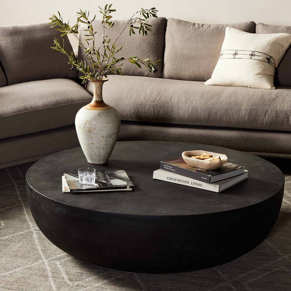 Basil Outdoor Round Coffee Table - Aged Gray