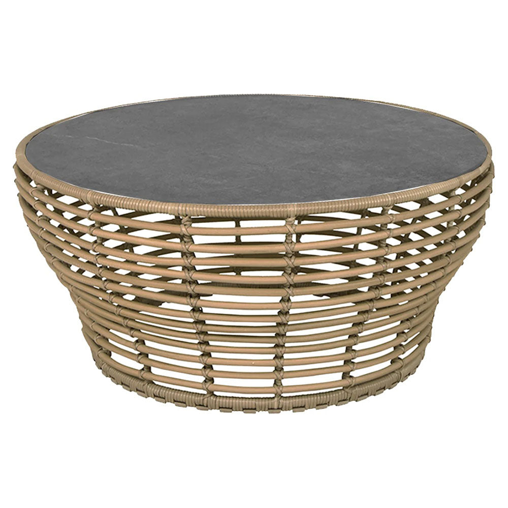 Basket Large Coffee Table - Fossil Black Ceramic Top, Natural Weave Base