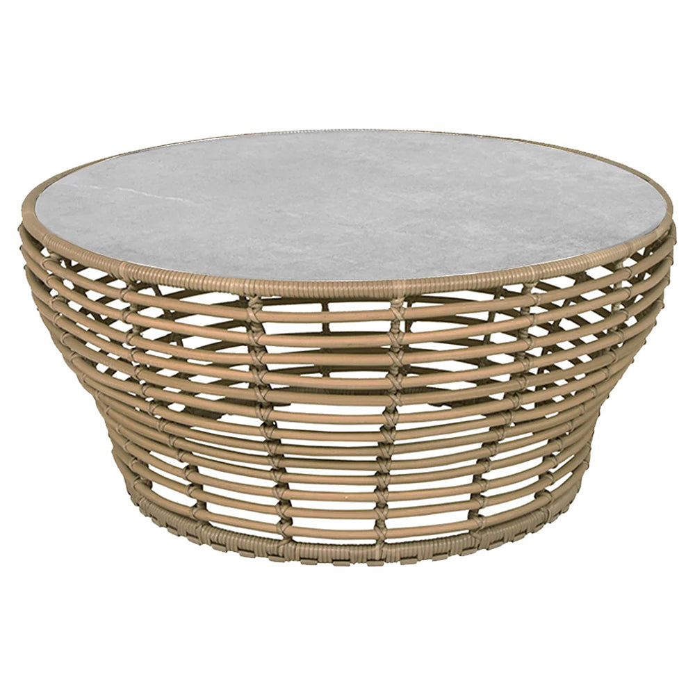 Basket Large Coffee Table - Fossil Gray Ceramic Top, Natural Weave Base