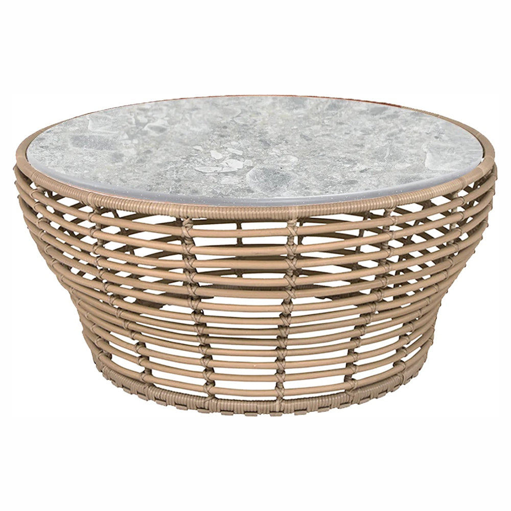 Basket Large Coffee Table - Multi Color Ceramic Top, Natural Weave Base