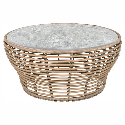 Basket Large Coffee Table - Multi Color Ceramic Top, Natural Weave Base