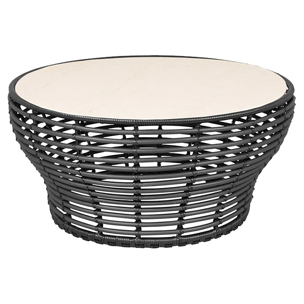 Basket Large Coffee Table - Travertine Look Ceramic Top, Graphite Weave Base