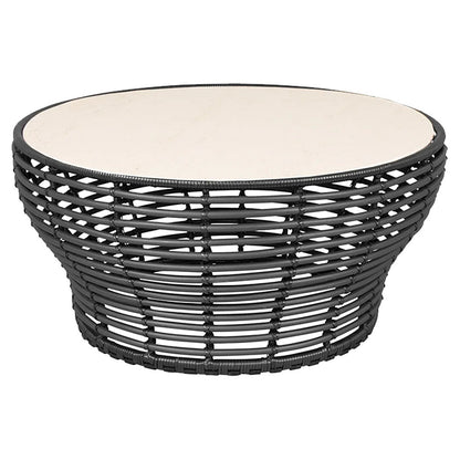 Basket Large Coffee Table - Travertine Look Ceramic Top, Graphite Weave Base