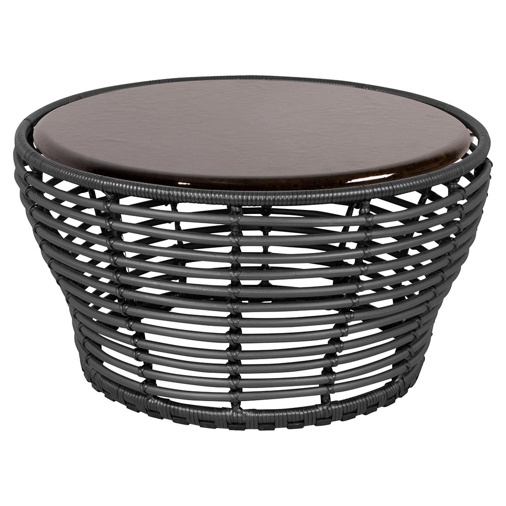 Basket Medium Coffee Table - Black Lava Stone Glazed Top, Graphite Weave Base