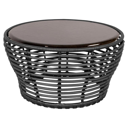 Basket Medium Coffee Table - Black Lava Stone Glazed Top, Graphite Weave Base
