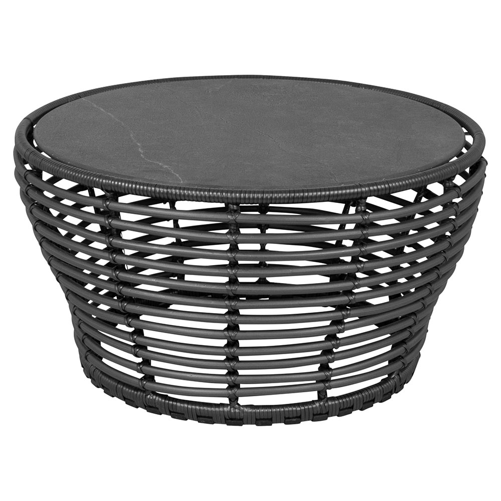 Basket Medium Coffee Table - Fossil Black Ceramic Top, Graphite Weave Base