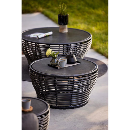Basket Medium Coffee Table - Fossil Black Ceramic Top, Graphite Weave Base