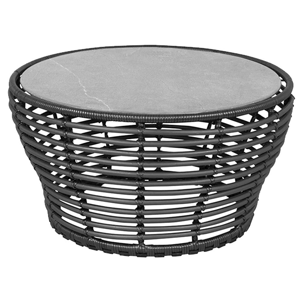 Basket Medium Coffee Table - Fossil Gray Ceramic Top, Graphite Weave Base