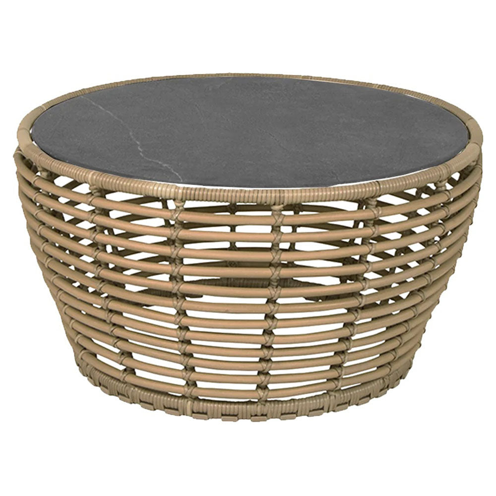 Basket Medium Coffee Table - Fossil Gray Ceramic Top, Natural Weave Base