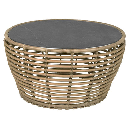 Basket Medium Coffee Table - Fossil Gray Ceramic Top, Natural Weave Base