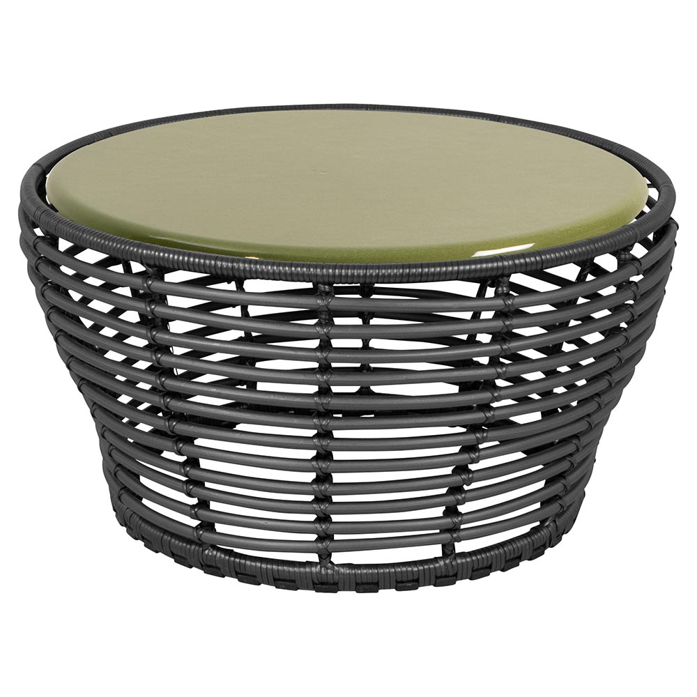 Basket Medium Coffee Table - Green Lava Stone Glazed Top, Graphite Weave Base