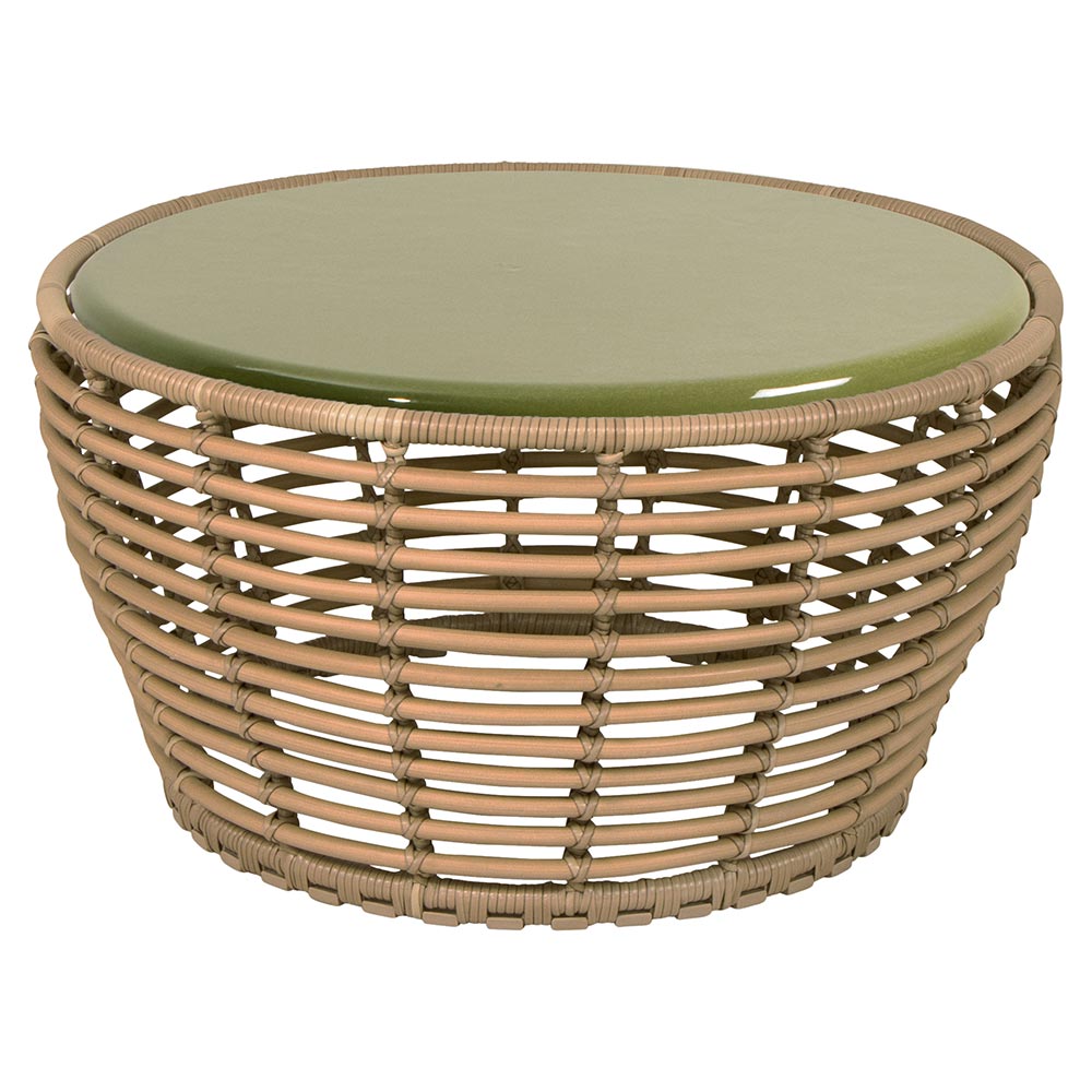 Basket Medium Coffee Table - Green Lava Stone Glazed Top, Natural Weave Base