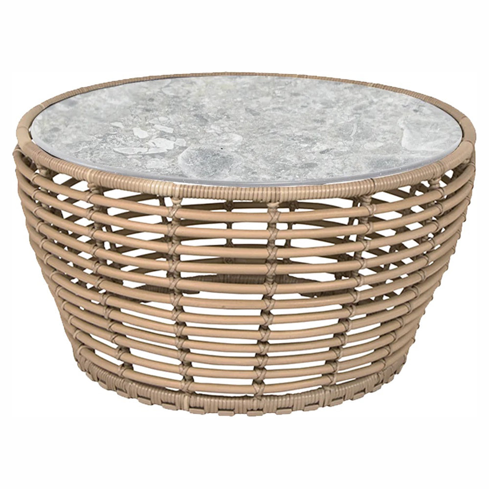 Basket Medium Coffee Table - Multi Color Ceramic Top, Natural Weave Base