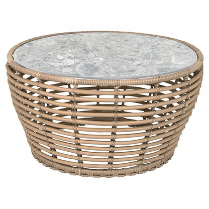 Basket Medium Coffee Table - Multi Color Ceramic Top, Natural Weave Base