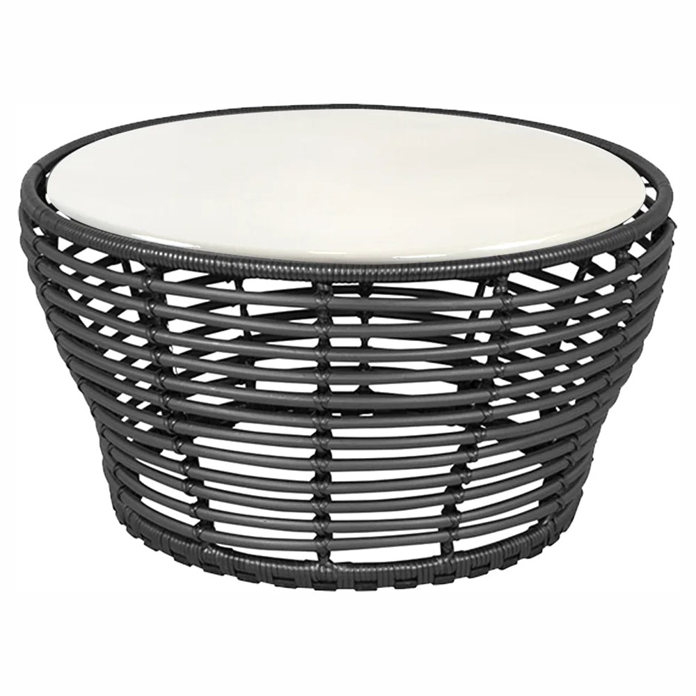 Basket Medium Coffee Table - Sand Lava Stone Glazed Top, Graphite Weave Base