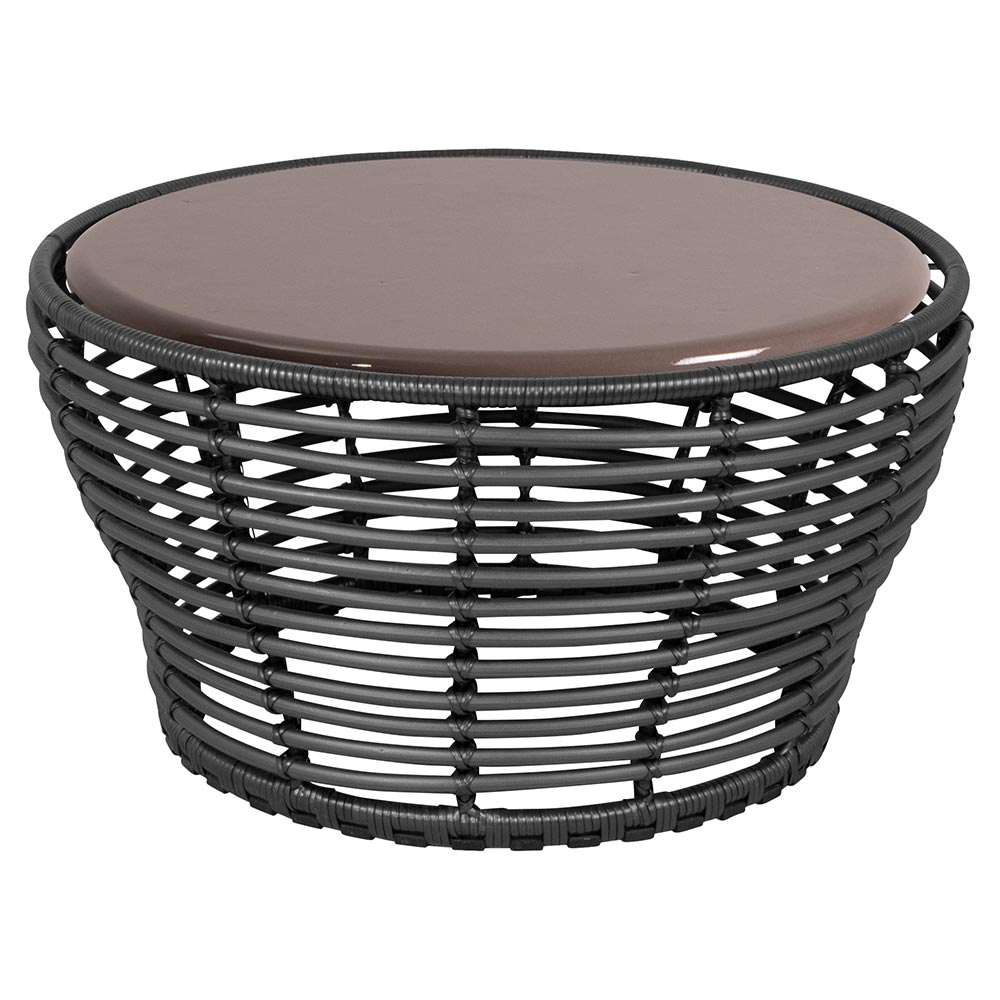 Basket Medium Coffee Table - Taupe Lava Stone Glazed Top, Graphite Weave Base