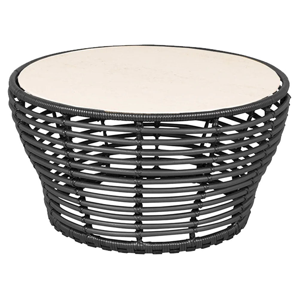 Basket Medium Coffee Table - Travertine Look Ceramic Top, Graphite Weave Base