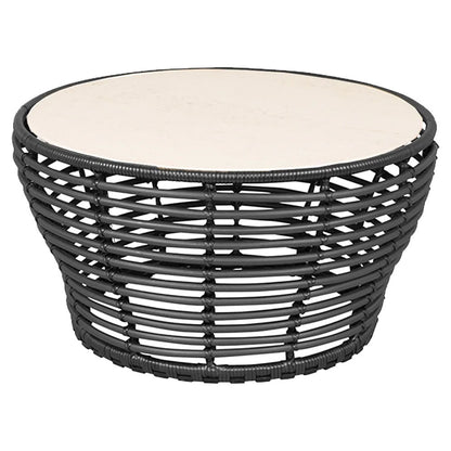 Basket Medium Coffee Table - Travertine Look Ceramic Top, Graphite Weave Base