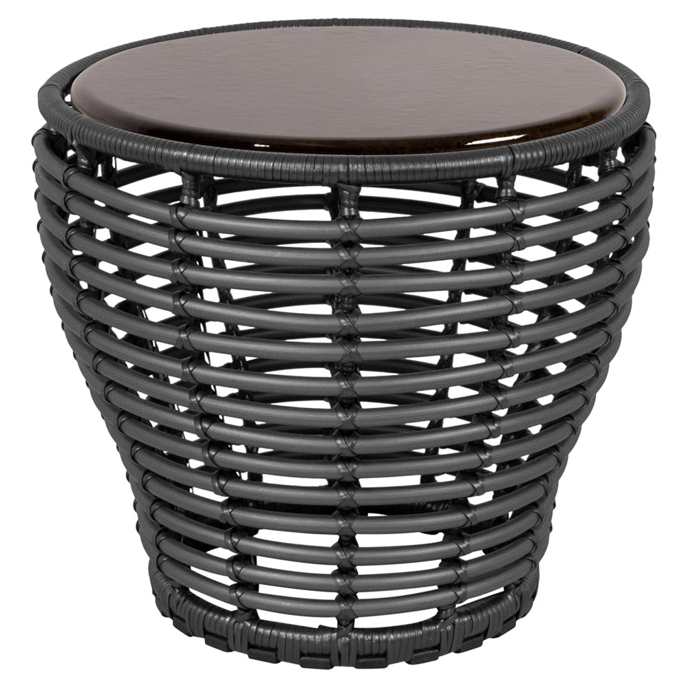 Basket Small Coffee Table - Black Lava Stone Glazed Top, Graphite Weave Base