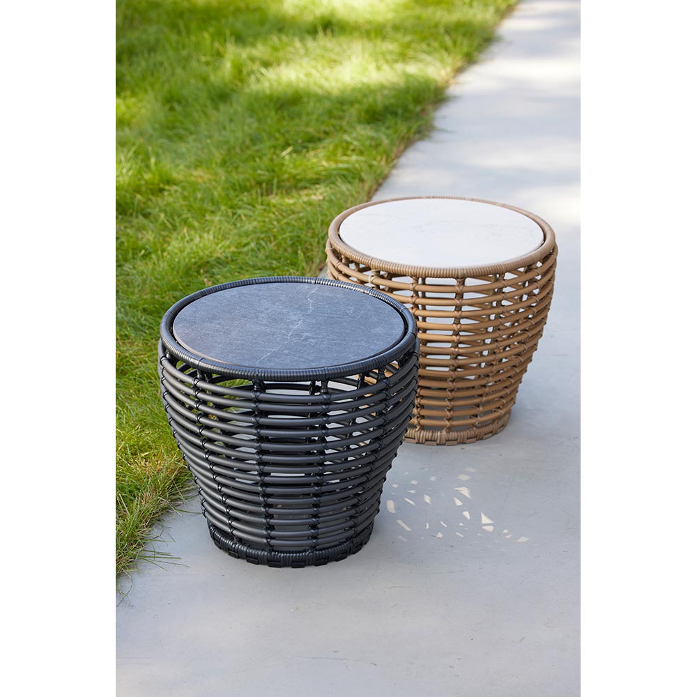 Basket Small Coffee Table - Fossil Black Ceramic Top, Graphite Weave Base