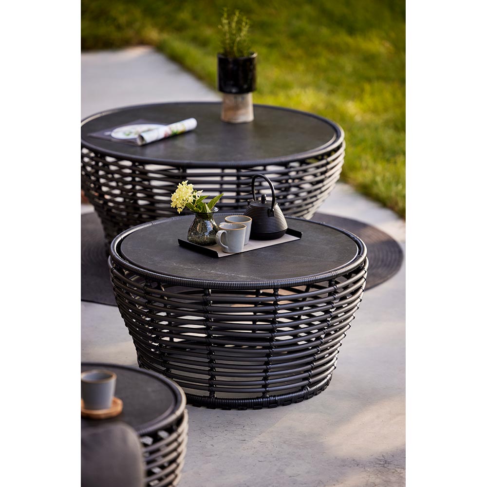 Basket Small Coffee Table - Fossil Black Ceramic Top, Graphite Weave Base