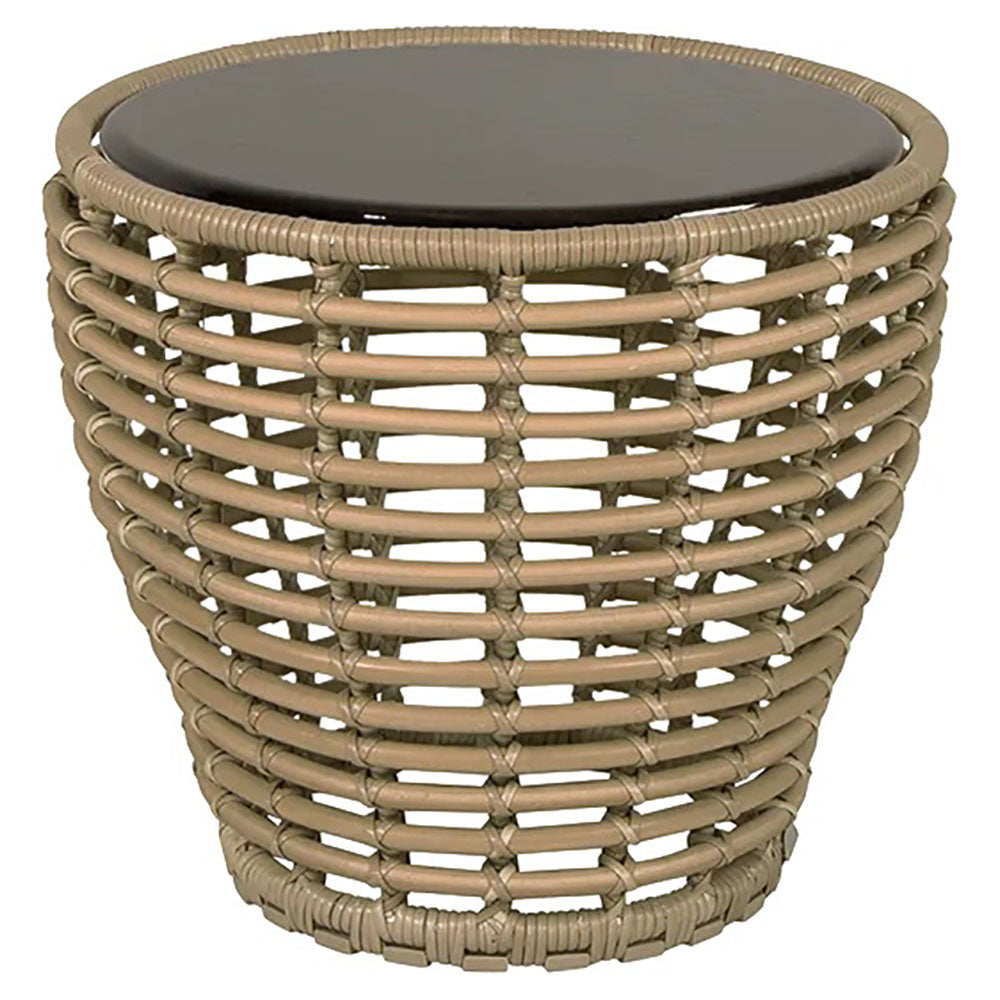 Basket Small Coffee Table - Fossil Black Ceramic Top, Natural Weave Base