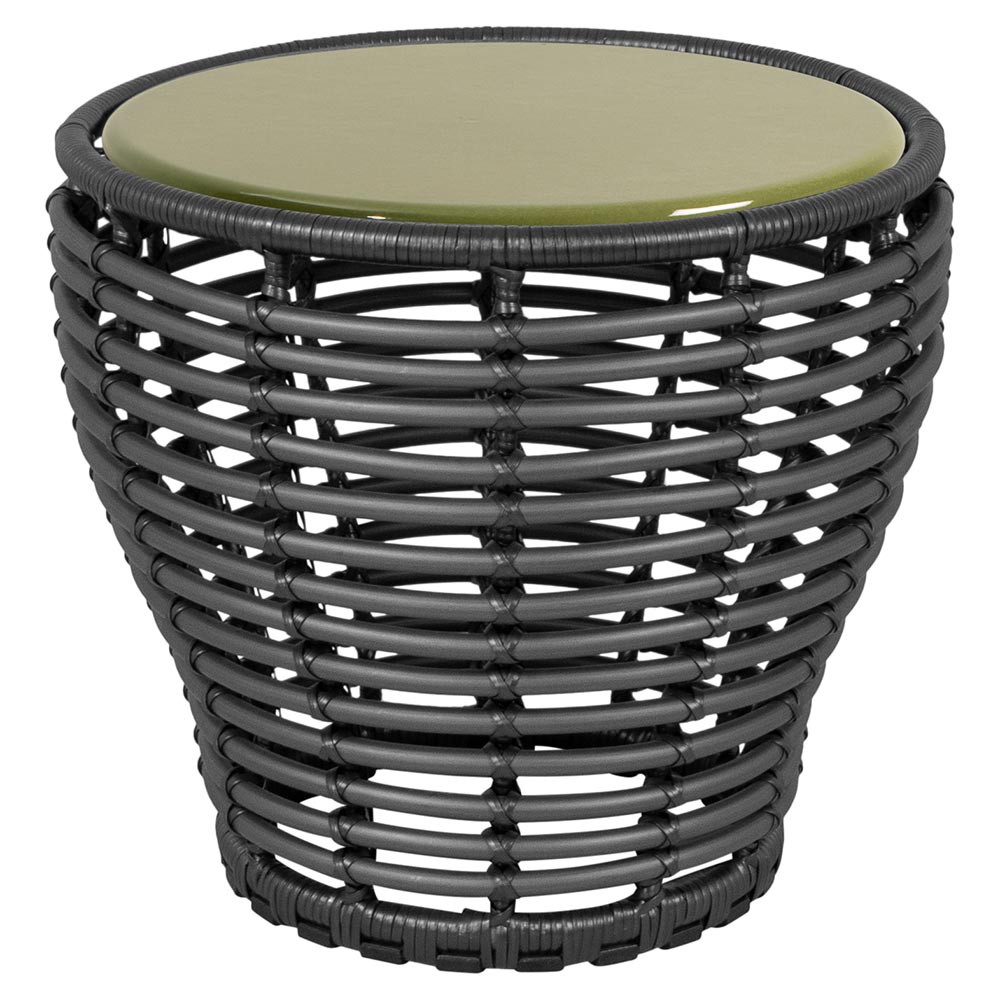Basket Small Coffee Table - Green Lava Stone Glazed Top, Graphite Weave Base