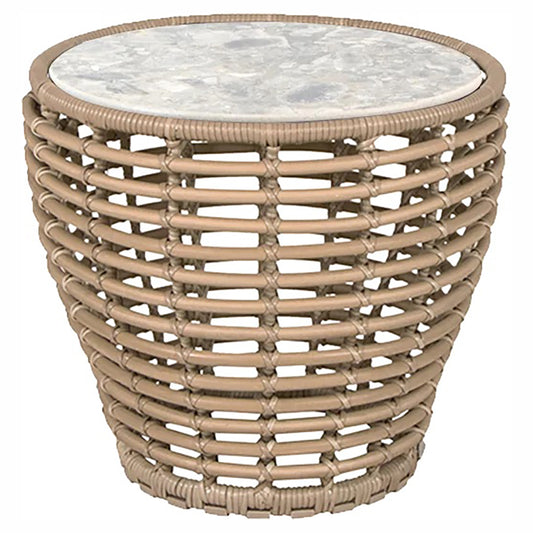 Basket Small Coffee Table - Multi Color Ceramic Top, Natural Weave Base
