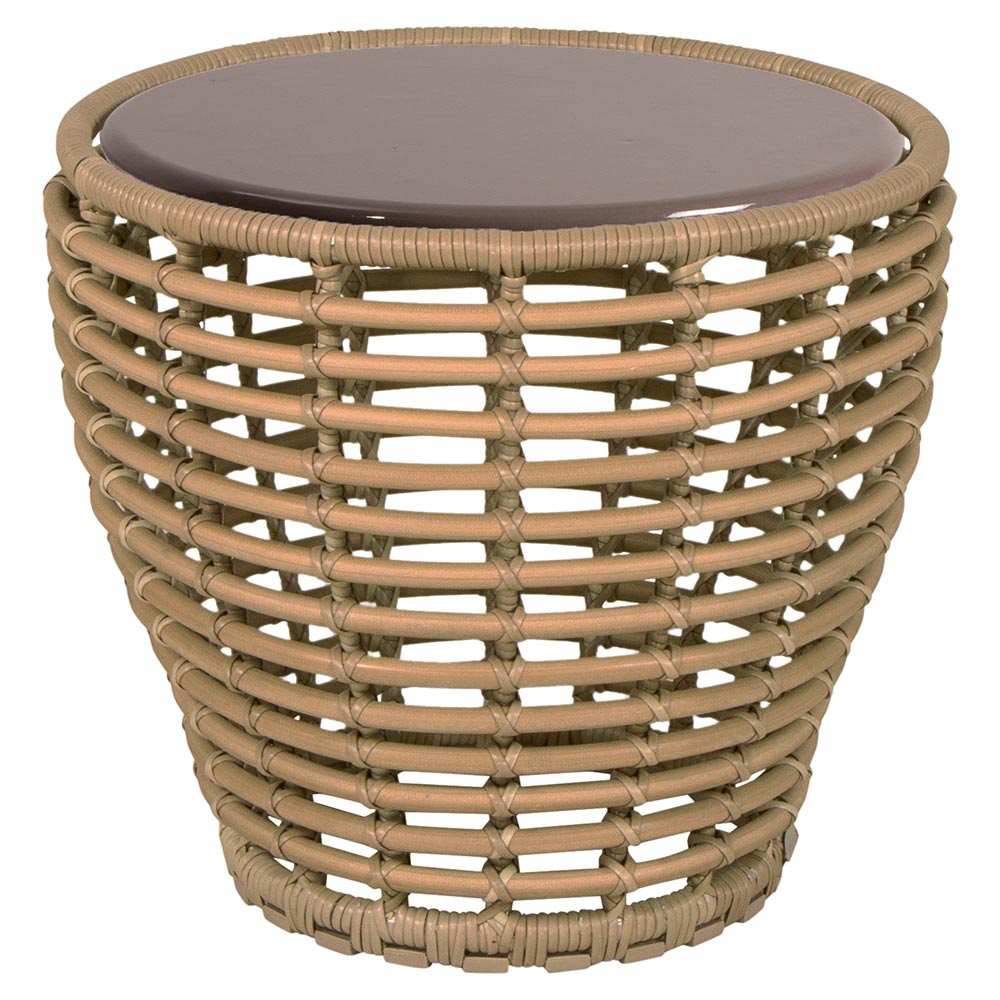 Basket Small Coffee Table - Taupe Lava Stone Glazed Top, Natural Weave Base