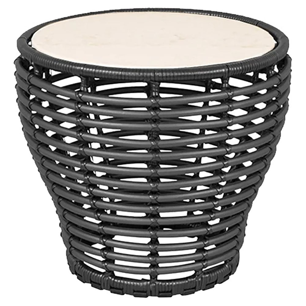 Basket Small Coffee Table - Travertine Look Ceramic Top, Graphite Weave Base
