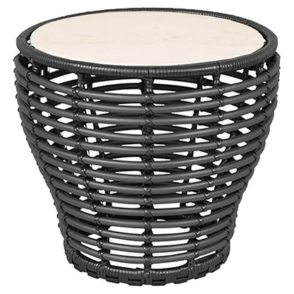 Basket Small Coffee Table - Travertine Look Ceramic Top, Graphite Weave Base