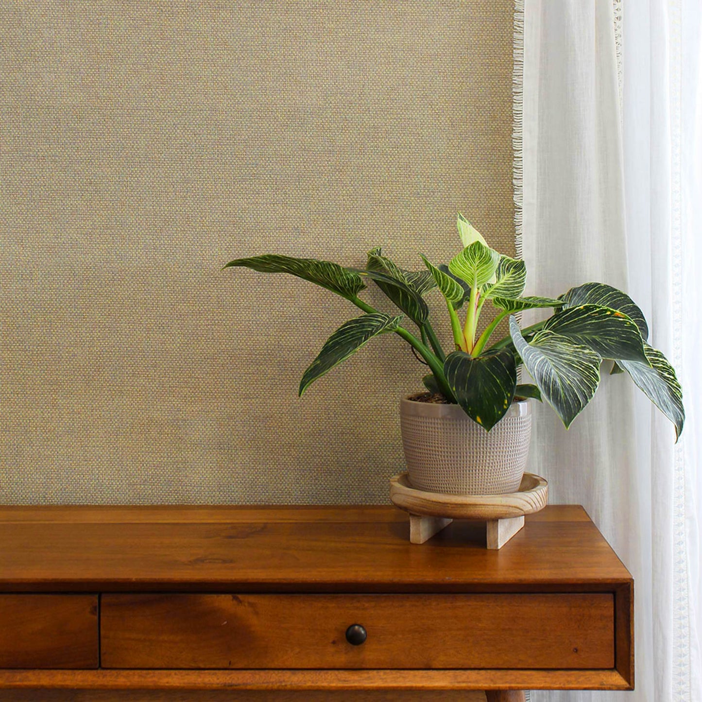 Basketweave Paperweave Wallpaper - Slate and Wheat