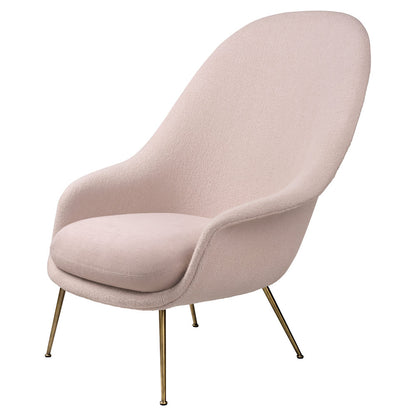 Bat High Back Lounge Chair - Pink, Antique Brass Conic Base