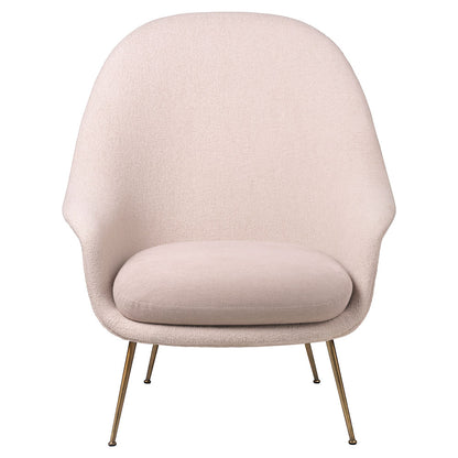 Bat High Back Lounge Chair - Pink, Antique Brass Conic Base