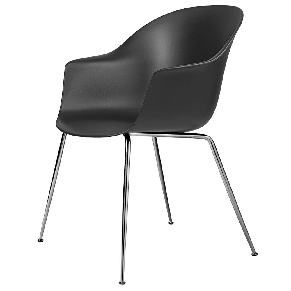 Bat Unupholstered Dining Chair - Black, Chrome Base
