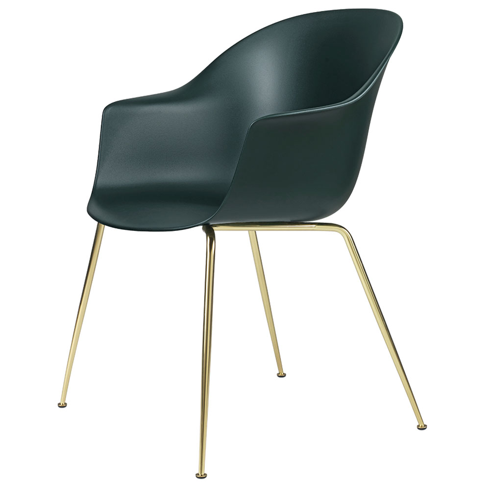 Bat Unupholstered Dining Chair - Dark Green, Brass Base